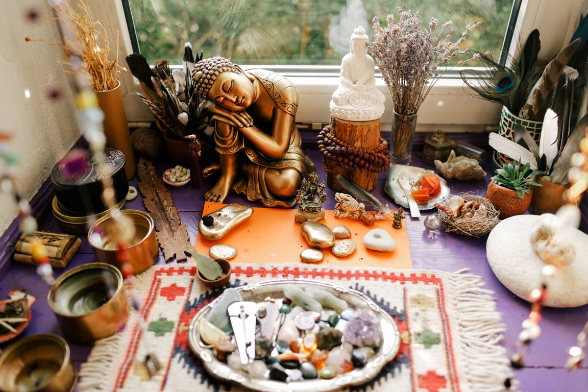 Buddha's home altar with stones
